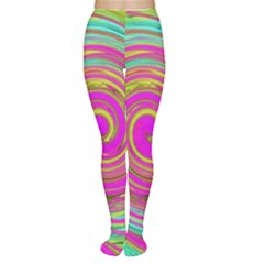 Groovy Abstract Pink, Turquoise And Yellow Swirl Tights by myrubiogarden