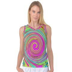 Groovy Abstract Pink, Turquoise And Yellow Swirl Women s Basketball Tank Top by myrubiogarden