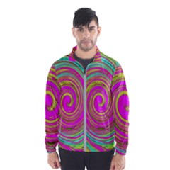 Groovy Abstract Pink, Turquoise And Yellow Swirl Windbreaker (men) by myrubiogarden