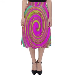 Groovy Abstract Pink, Turquoise And Yellow Swirl Classic Midi Skirt by myrubiogarden