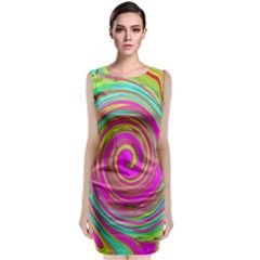 Groovy Abstract Pink, Turquoise And Yellow Swirl Classic Sleeveless Midi Dress by myrubiogarden