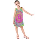 Groovy Abstract Pink, Turquoise And Yellow Swirl Kids  Sleeveless Dress View1