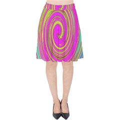 Groovy Abstract Pink, Turquoise And Yellow Swirl Velvet High Waist Skirt by myrubiogarden