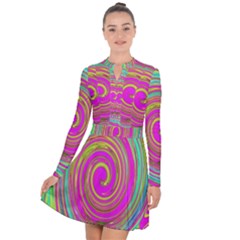 Groovy Abstract Pink, Turquoise And Yellow Swirl Long Sleeve Panel Dress by myrubiogarden