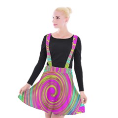 Groovy Abstract Pink, Turquoise And Yellow Swirl Suspender Skater Skirt by myrubiogarden