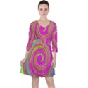 Groovy Abstract Pink, Turquoise And Yellow Swirl Ruffle Dress View1