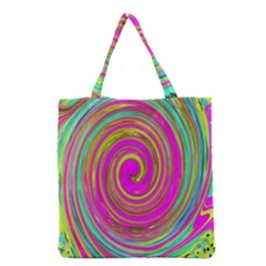 Groovy Abstract Pink, Turquoise And Yellow Swirl Grocery Tote Bag by myrubiogarden