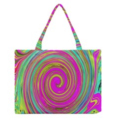 Groovy Abstract Pink, Turquoise And Yellow Swirl Zipper Medium Tote Bag by myrubiogarden