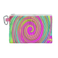 Groovy Abstract Pink, Turquoise And Yellow Swirl Canvas Cosmetic Bag (large) by myrubiogarden