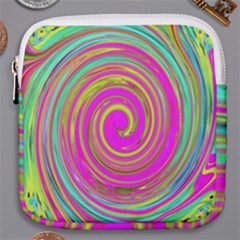 Groovy Abstract Pink, Turquoise And Yellow Swirl Mini Square Pouch by myrubiogarden