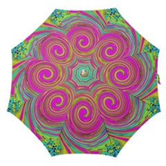 Groovy Abstract Pink, Turquoise And Yellow Swirl Straight Umbrellas by myrubiogarden