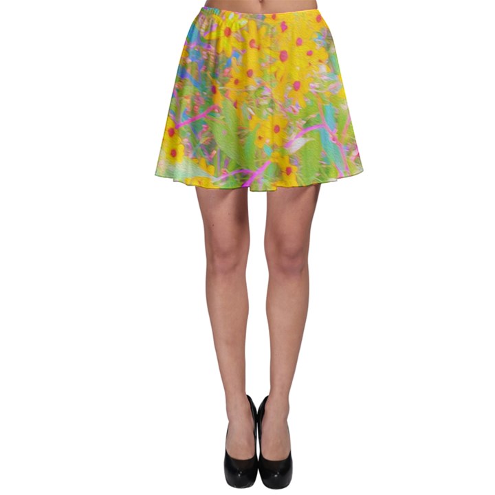 Pretty Yellow And Red Flowers With Turquoise Skater Skirt