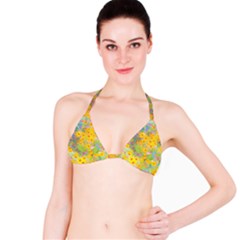 Pretty Yellow And Red Flowers With Turquoise Bikini Top by myrubiogarden