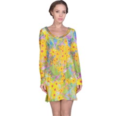 Pretty Yellow And Red Flowers With Turquoise Long Sleeve Nightdress by myrubiogarden