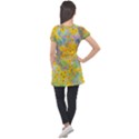 Pretty Yellow And Red Flowers With Turquoise Puff Sleeve Tunic Top View2