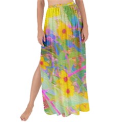 Pretty Yellow And Red Flowers With Turquoise Maxi Chiffon Tie-up Sarong by myrubiogarden