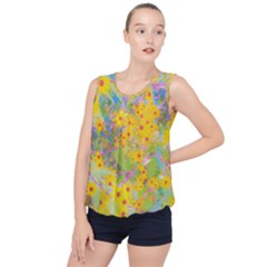 Pretty Yellow And Red Flowers With Turquoise Bubble Hem Chiffon Tank Top by myrubiogarden