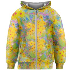 Pretty Yellow And Red Flowers With Turquoise Kids Zipper Hoodie Without Drawstring by myrubiogarden