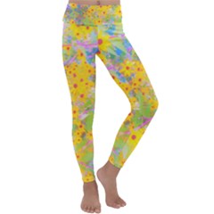 Pretty Yellow And Red Flowers With Turquoise Kids  Lightweight Velour Classic Yoga Leggings by myrubiogarden