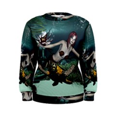 Wonderful Fmermaid With Turtle In The Deep Ocean Women s Sweatshirt by FantasyWorld7