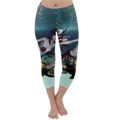 Wonderful Fmermaid With Turtle In The Deep Ocean Capri Winter Leggings  by FantasyWorld7