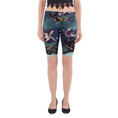 Wonderful Fmermaid With Turtle In The Deep Ocean Yoga Cropped Leggings by FantasyWorld7