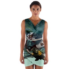 Wonderful Fmermaid With Turtle In The Deep Ocean Wrap Front Bodycon Dress by FantasyWorld7