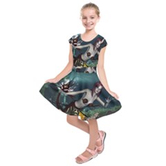 Wonderful Fmermaid With Turtle In The Deep Ocean Kids  Short Sleeve Dress by FantasyWorld7