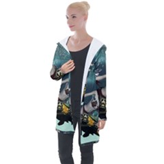 Wonderful Fmermaid With Turtle In The Deep Ocean Longline Hooded Cardigan