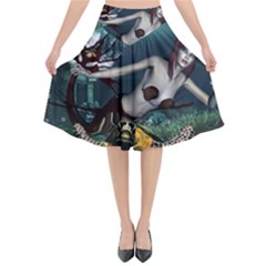 Wonderful Fmermaid With Turtle In The Deep Ocean Flared Midi Skirt by FantasyWorld7