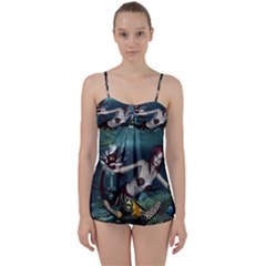 Wonderful Fmermaid With Turtle In The Deep Ocean Babydoll Tankini Set by FantasyWorld7