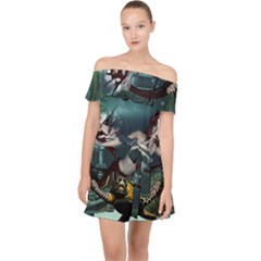 Wonderful Fmermaid With Turtle In The Deep Ocean Off Shoulder Chiffon Dress by FantasyWorld7