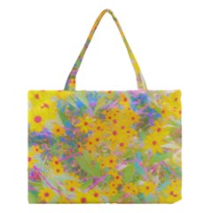 Pretty Yellow And Red Flowers With Turquoise Medium Tote Bag