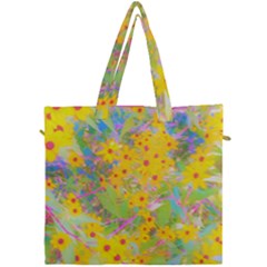 Pretty Yellow And Red Flowers With Turquoise Canvas Travel Bag by myrubiogarden