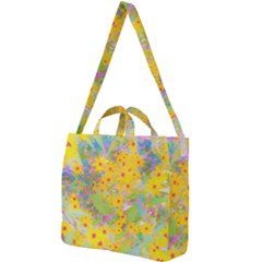 Pretty Yellow And Red Flowers With Turquoise Square Shoulder Tote Bag by myrubiogarden