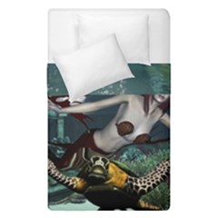 Wonderful Fmermaid With Turtle In The Deep Ocean Duvet Cover Double Side (single Size) by FantasyWorld7