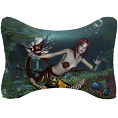 Wonderful Fmermaid With Turtle In The Deep Ocean Seat Head Rest Cushion by FantasyWorld7