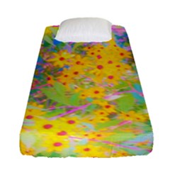 Pretty Yellow And Red Flowers With Turquoise Fitted Sheet (single Size) by myrubiogarden