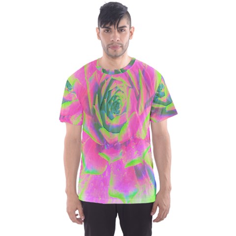 Lime Green And Pink Succulent Sedum Rosette Men s Sports Mesh Tee by myrubiogarden