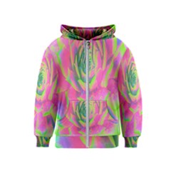 Lime Green And Pink Succulent Sedum Rosette Kids  Zipper Hoodie by myrubiogarden