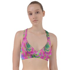 Lime Green And Pink Succulent Sedum Rosette Sweetheart Sports Bra by myrubiogarden