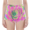 Lime Green And Pink Succulent Sedum Rosette High-Waisted Bikini Bottoms View1