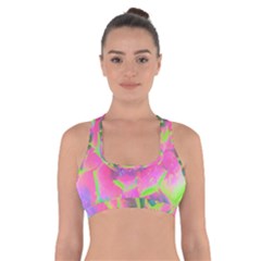 Lime Green And Pink Succulent Sedum Rosette Cross Back Sports Bra by myrubiogarden