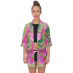 Lime Green And Pink Succulent Sedum Rosette Open Front Chiffon Kimono by myrubiogarden