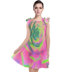 Lime Green And Pink Succulent Sedum Rosette Tie Up Tunic Dress by myrubiogarden