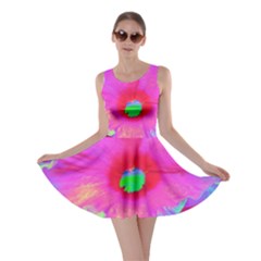 Psychedelic Pink And Red Hibiscus Flower Skater Dress by myrubiogarden