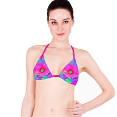 Psychedelic Pink And Red Hibiscus Flower Bikini Top by myrubiogarden