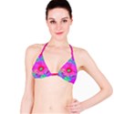 Psychedelic Pink And Red Hibiscus Flower Bikini Top View1