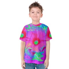 Psychedelic Pink And Red Hibiscus Flower Kids  Cotton Tee