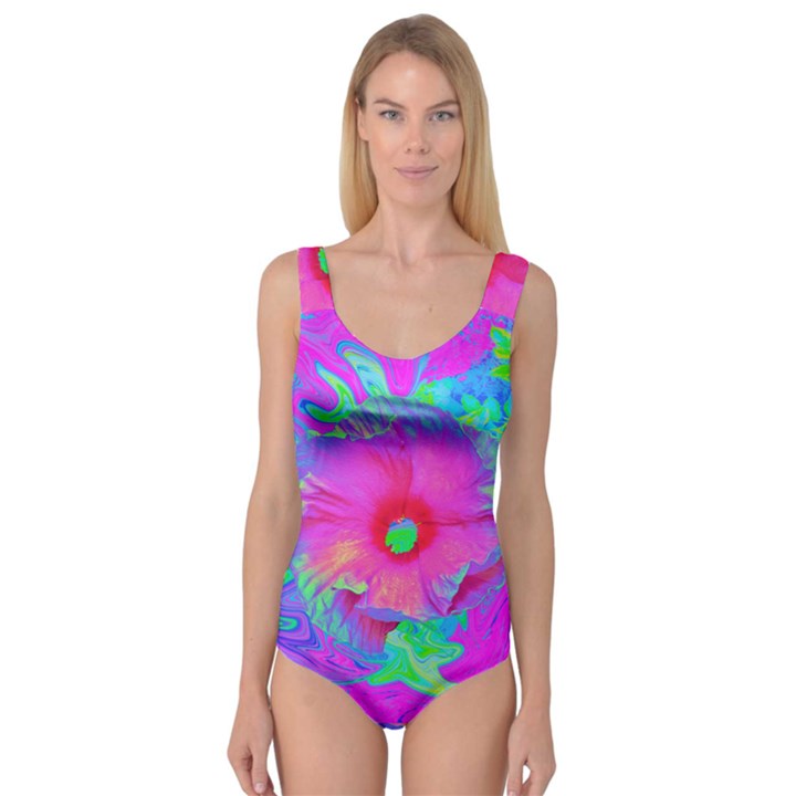 Psychedelic Pink And Red Hibiscus Flower Princess Tank Leotard 